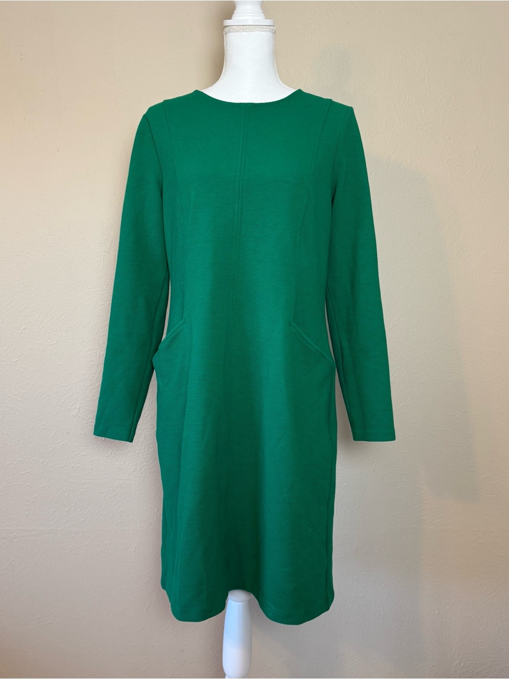 NWT Boden Ellen Ottoman Green Ribbed Shift Dress Pockets US 10R